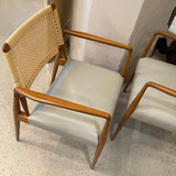 Pair Of Italian Mid Century Modern Rattan Leather Armchairs