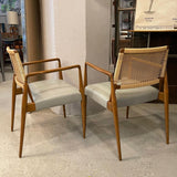Pair Of Italian Mid Century Modern Rattan Leather Armchairs