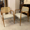 Pair Of Italian Mid Century Modern Rattan Leather Armchairs
