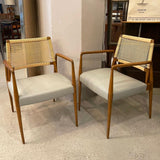 Pair Of Italian Mid Century Modern Rattan Leather Armchairs