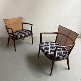 Pair Of Bert England Mahogany Cane Back Armchairs