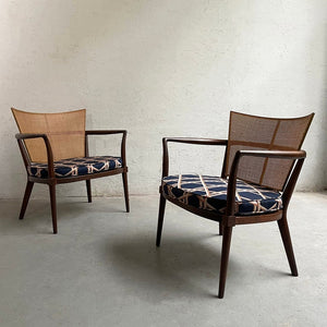 Pair Of Bert England Mahogany Cane Back Armchairs