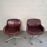Mid Century Modern Leather Office Conference Swivel Armchairs by Brayton International