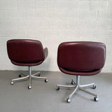 Mid Century Modern Leather Office Conference Swivel Armchairs by Brayton International