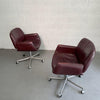 Mid Century Modern Leather Office Conference Swivel Armchairs by Brayton International