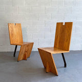 Post Modern Artisan Made Angular Oak And Steel Chairs