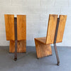 Post Modern Artisan Made Angular Oak And Steel Chairs