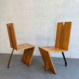 Post Modern Artisan Made Angular Oak And Steel Chairs
