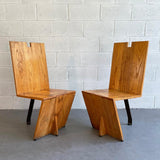 Post Modern Artisan Made Angular Oak And Steel Chairs