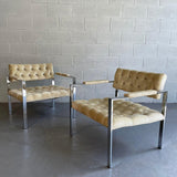 Pair of Chrome And Velvet Lounge Chairs By Erwin-Lambeth