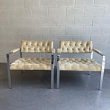 Pair of Chrome And Velvet Lounge Chairs By Erwin-Lambeth