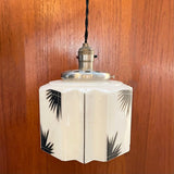 Art Deco Faceted Patterned Milk Glass Pendant Light