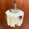 Art Deco Faceted Patterned Milk Glass Pendant Light