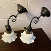 Industrial Blackened Nickel and Milk Glass Wall Sconce Lamps