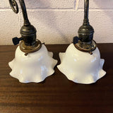 Industrial Blackened Nickel and Milk Glass Wall Sconce Lamps