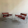 Marcel Breuer Bauhaus Wassily Style Chairs Burgundy Brown Leather