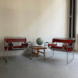 Marcel Breuer Bauhaus Wassily Style Chairs Burgundy Brown Leather