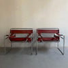 Marcel Breuer Bauhaus Wassily Style Chairs Burgundy Brown Leather