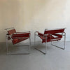 Marcel Breuer Bauhaus Wassily Style Chairs Burgundy Brown Leather