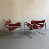 Marcel Breuer Bauhaus Wassily Style Chairs Burgundy Brown Leather