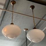 Pair Of Large Milk Glass Library Pendant Lights