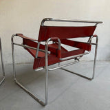 Marcel Breuer Bauhaus Wassily Style Chairs Burgundy Brown Leather
