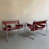 Marcel Breuer Bauhaus Wassily Style Chairs Burgundy Brown Leather