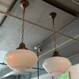Pair Of Large Milk Glass Library Pendant Lights