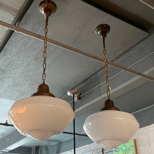 Pair Of Large Milk Glass Library Pendant Lights