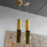 Mid Century Modern Green Glass Cylinder Pendants