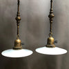 Ornate Milk Glass and Brass Pendants