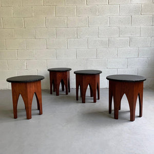 Pair Of Mid Century Hexagonal Walnut Stools After Harvey Probber