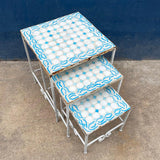Wrought Iron And Tile Garden Nesting Tables