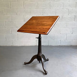 Industrial Antique Oak Artist Rendering Easel With Cast Iron Base