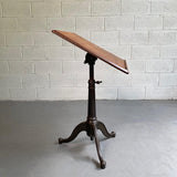 Industrial Antique Oak Artist Rendering Easel With Cast Iron Base