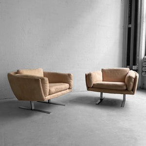 Mid Century Modern Ultra Suede Chrome Club Chairs