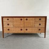 John Van Koert For Drexel Counterpoint Mahogany And Grasscloth Credenza Dresser