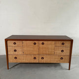 John Van Koert For Drexel Counterpoint Mahogany And Grasscloth Credenza Dresser