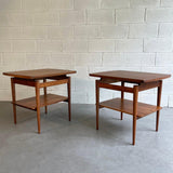 Pair Of Jens Risom Floating Walnut End Tables