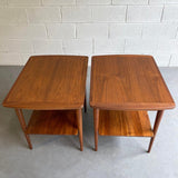 Pair Of Jens Risom Floating Walnut End Tables