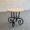 Round Travertine And Wrought Iron Side Table