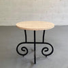 Round Travertine And Wrought Iron Side Table