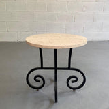 Round Travertine And Wrought Iron Side Table