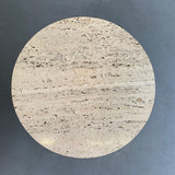 Round Travertine And Wrought Iron Side Table