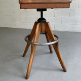 Industrial Oak Swivel Drafting Stool by Gunlocke