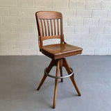 Industrial Oak Swivel Drafting Stool by Gunlocke