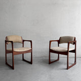 Pair of Danish Teak Upholstered Sleigh Armchairs