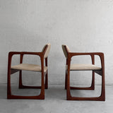 Pair of Danish Teak Upholstered Sleigh Armchairs