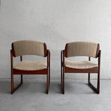 Pair of Danish Teak Upholstered Sleigh Armchairs