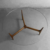 Mid Century Modern Round Glass Coffee Table Walnut Base